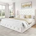 thumbnail image 3 of Breltam Queen Size Bed Frame with 4 Storage Drawers, Wingback Tufted Headboard, LED Lights, White Velvet Upholstered Platform Bed, No Box Spring Needed, 3 of 9