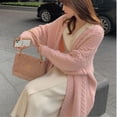 thumbnail image 4 of Suéter de mujer largo estilo otoño-invierno, cárdigan de punto, moda retro, sencillo, grueso, suelto, torcido, abrigo para mujer, 4 of 6