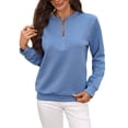 thumbnail image 2 of Warop Womans Mock Neck Pullover, Half Zip Long Sleeve Solid Top, Relaxed Fit Casual Sweater for Daily Lounge Outing, 2 of 9