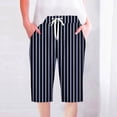 thumbnail image 3 of Mitankcoo Shorts for Women Trendy Summer - Striped Elastic Waist Knee Length Bermuda Shorts with Drawstring, 3 of 5