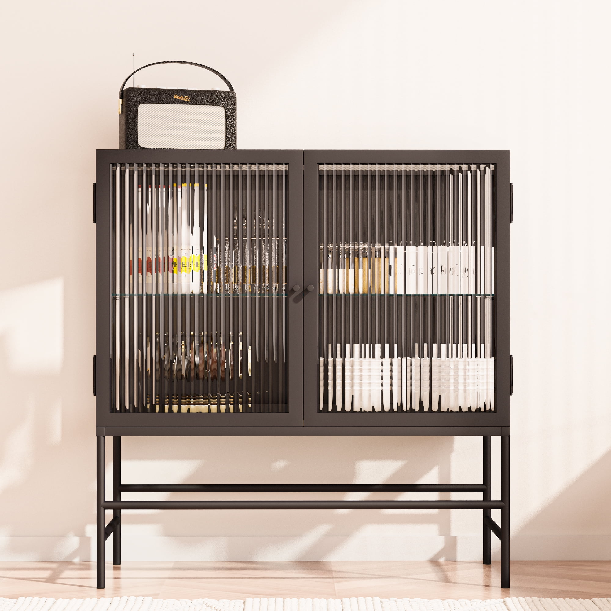 Modern Fluted Glass Buffet Sideboard Credenza with