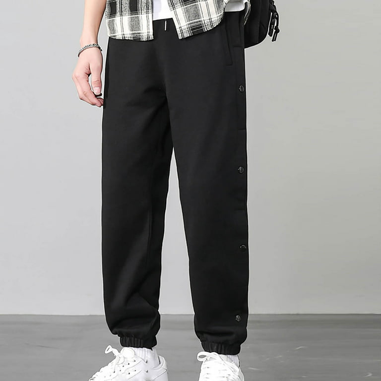 RQYYD Men's Novelty Harem Pants Side Split Button Jogger Sweatpants Hip Hop  Dance Trousers Plus Size Streetwear Loungewear Black M