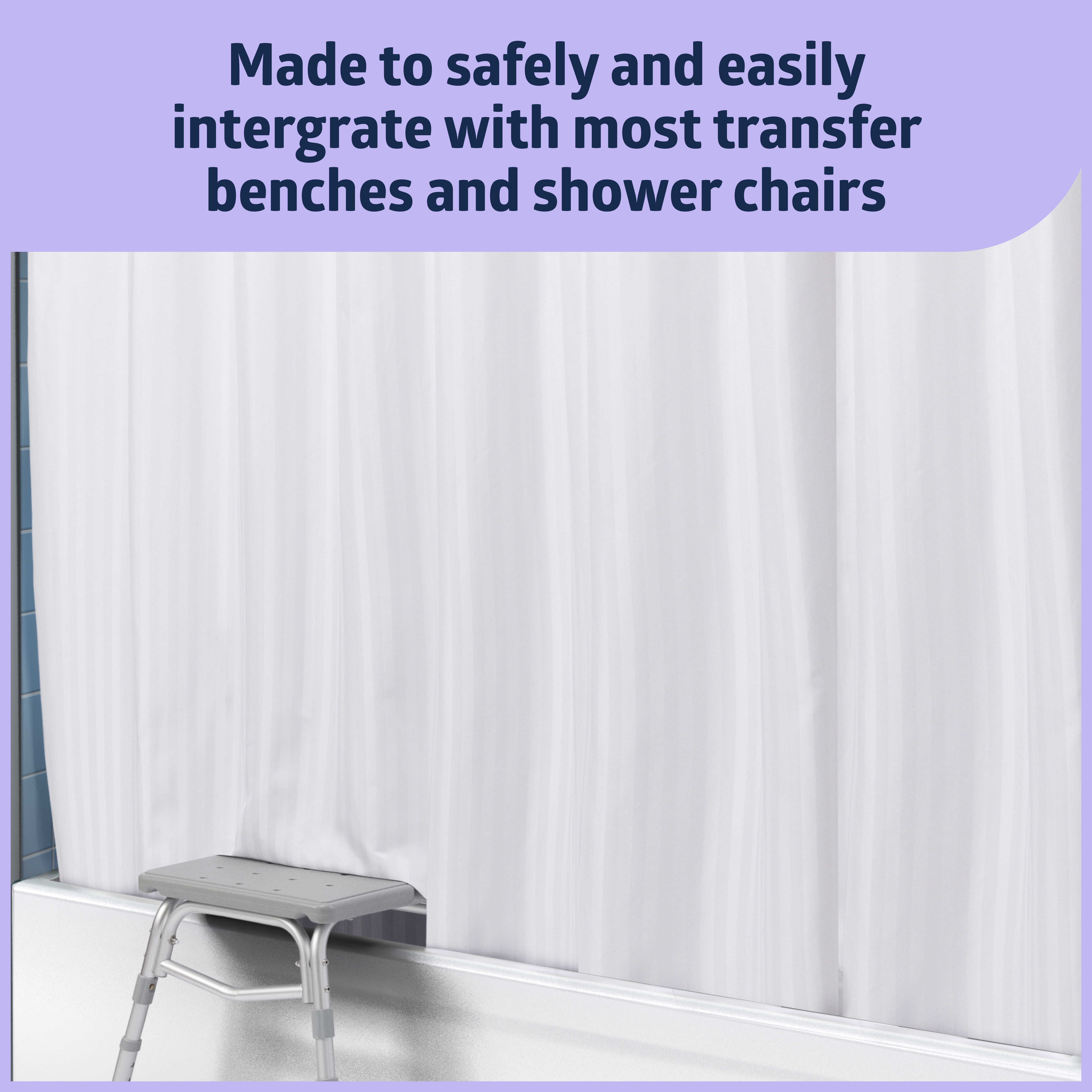 Medline White Polyester Shower Curtain, 74x54in Machine Washable