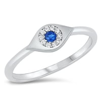 CHOOSE YOUR COLOR White Cubic Zirconia Evil Eye Ring .925 Sterling Silver Band Jewelry Female Size 4