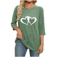 thumbnail image 4 of Enjoytime 3/4 Length Sleeve Womens Tops Hearts Printing Crew Neck Casual Shirts Business Work Blouse Fashion Fall Winter Clothing Green XL, 4 of 5