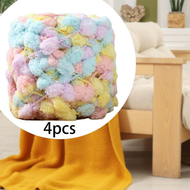 Hilo grueso de pompón, 4 bolas, cómodo para tejer a mano, hilo suave, hilo de peso para cojines, almohadas, bufandas, manualidades Multicolor