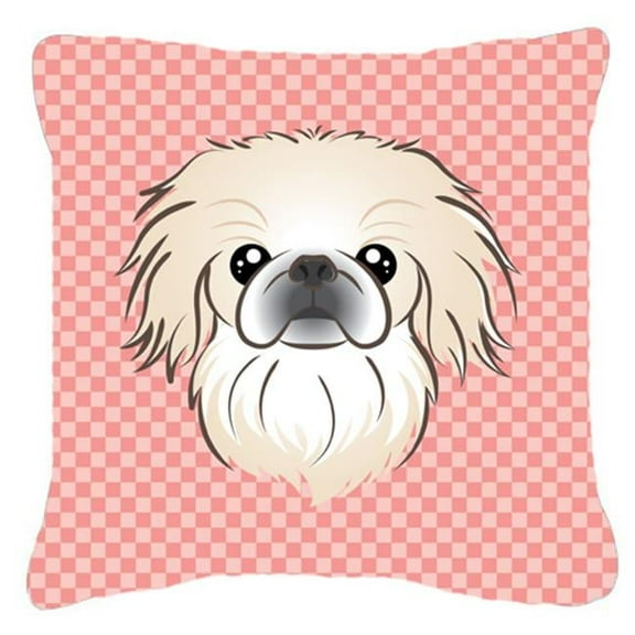 Checkerboard Pink Pekingese Fabric Decorative Pillow, 14 x 14 In.