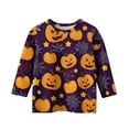 thumbnail image 4 of Abcomgle Halloween Shirts for Kids Girls Spooky Pumpkin Face Graphic T-Shirts for Girls Crewneck 3/4 Sleeve Tshirts for Kids Fall Funny Cute Top for Girls,5-6 Years, 4 of 5