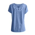thumbnail image 1 of Gibobby Playera Corte clásico para Mujer Top casual verano para mujer Camiseta plisada con cuello en V manga corta(Azul,G), 1 of 5