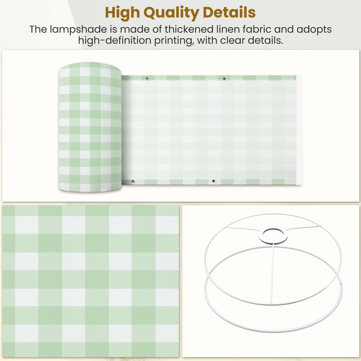Linen Drum Lampshades Gingham seamless Plaid repeat green white Design for print 13"x13"x10" Light Shade for Table Lamps Floor Lamps Drum Lamp Shades Lampshade Replacement Assembly Required