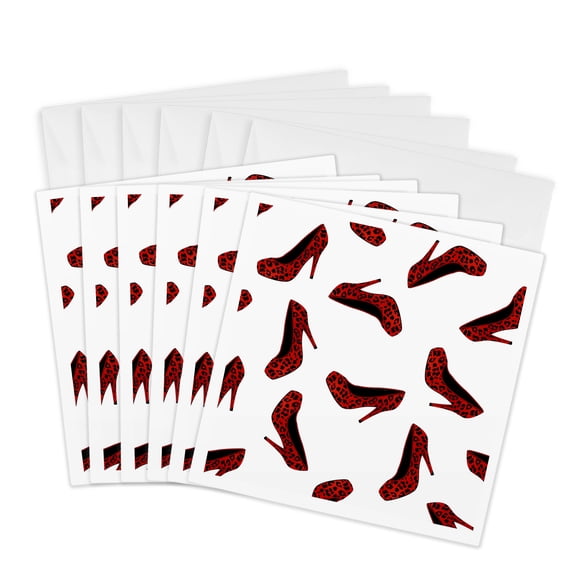 3drose, High Heel Shoes Print Red Cheetah, 6 Greeting Cards with Envelopes