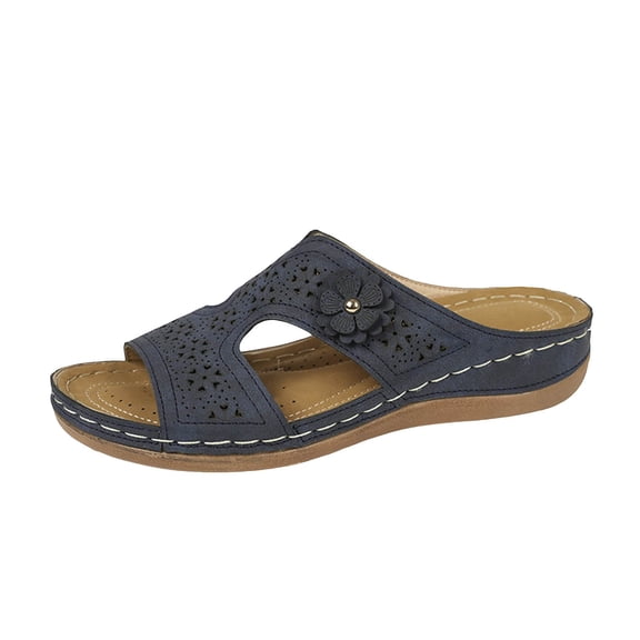 Fukaraa Dressy Women's Wedge Sandals Summer Slip-On Lightweight Leather Walking Shoes
