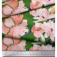 thumbnail image 2 of Soimoi Green Poly Georgette Fabric Leaves & Magnolia Floral Print Sewing Fabric Yard 42 Inch Wide, 2 of 5