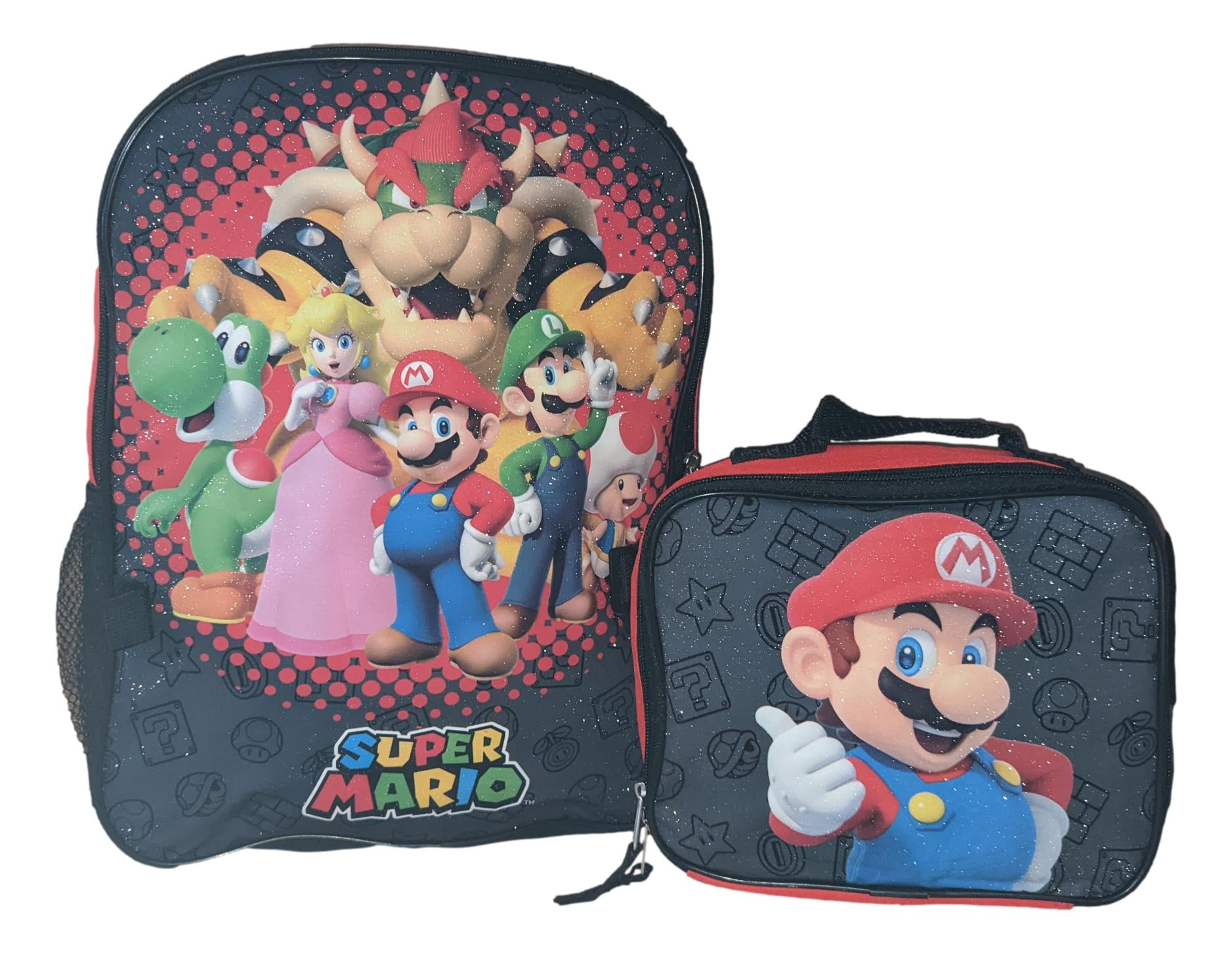 Super Mario Full Size 16 Inch Backpack with Detachable Lunch Box