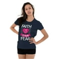 thumbnail image 3 of Faith Over Fear Breast Cancer Ribbon Womens Slim Fit Graphic Tee Brisco Brands L, 3 of 5