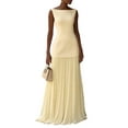 thumbnail image 3 of Pleated Bridesmaid Dresses for Women Boat Neck Formal Dresss Long A Line Wedding Guest Party Dress Yellow M, 3 of 5