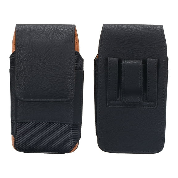 Phone Belt Holder Case for 4.7-5.2" Cell Phones, Medium Vertical Grain Leather Phone Belt Pouch, Black