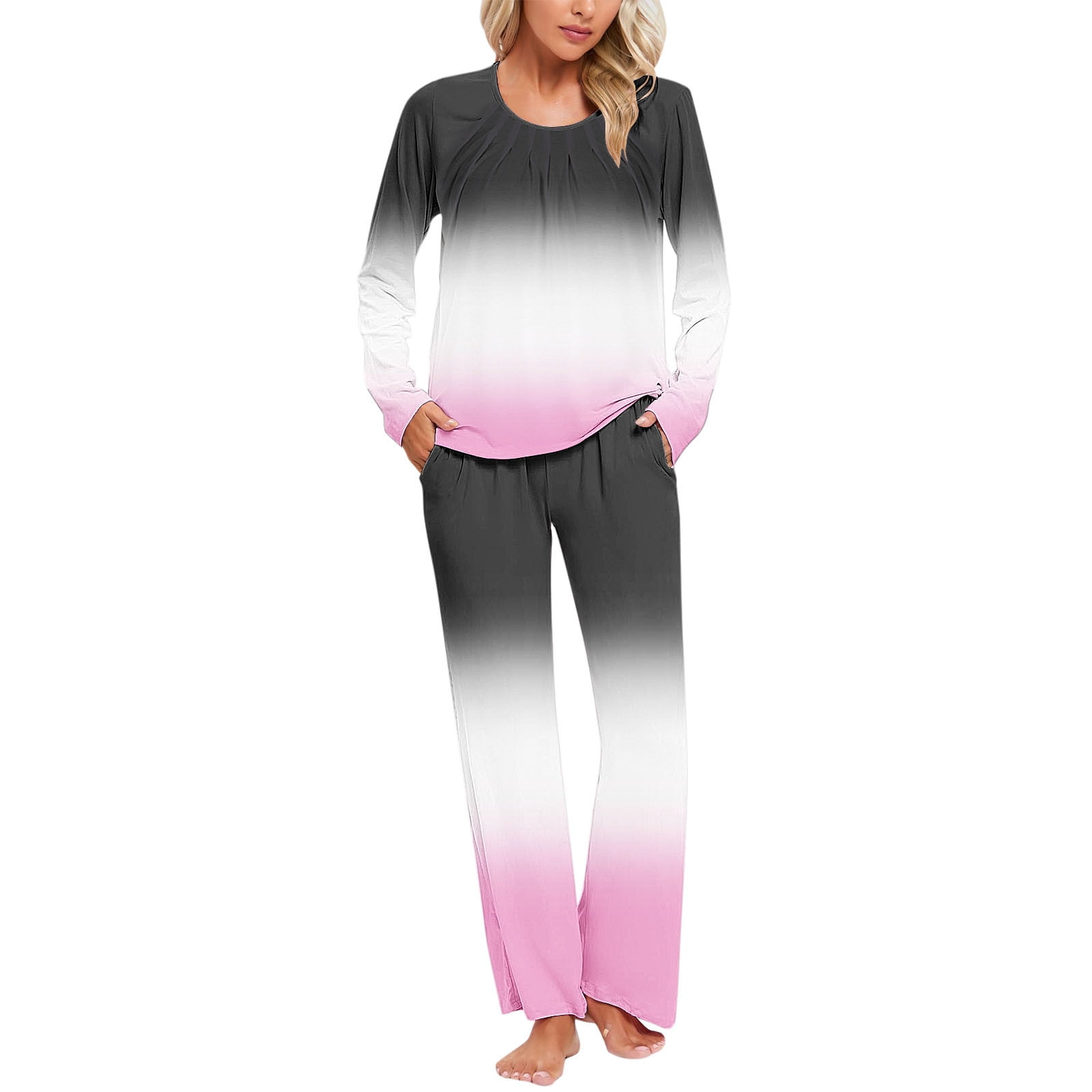 Ensemble De Pyjama Femme 100% Coton Manches Longues Bouton