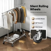 HOKEEPER Heavy Duty 450 lbs Capacity Clothing Rack with Shelves, Garment Rack, Adjustable Rolling Commercial Grade Clothes Rack (45.66-70.86 Length, 64-68 Height) with Storage Shelf Silver