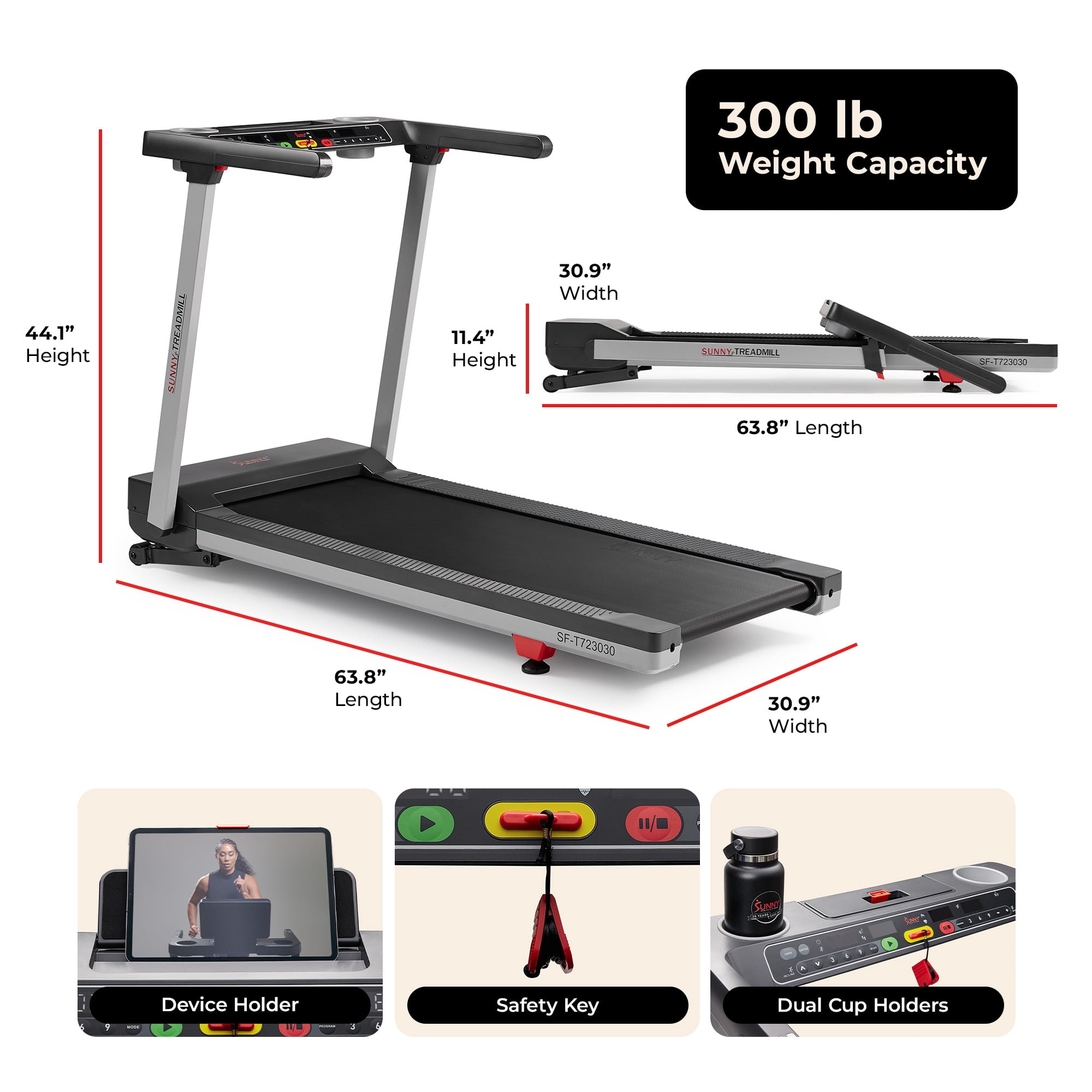 Sunny Health & Fitness Smart Quiet Foldable Treadmill with a 20″ Wide Running Belt, 15% Max Auto Incline, & Performance Tracking via SunnyFit App