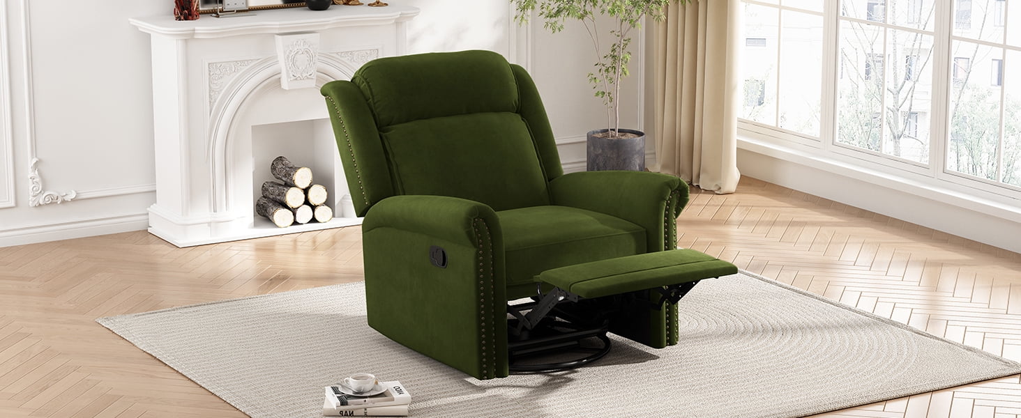 LiviNest Green Swivel Recliner Chair: 360° Rotation & Manual Rocking Nursery Rocker with Adjustable Backrest - Velvet Upholstery for Nursing Mothers & Baby Care in Living Room & Nursery Spaces