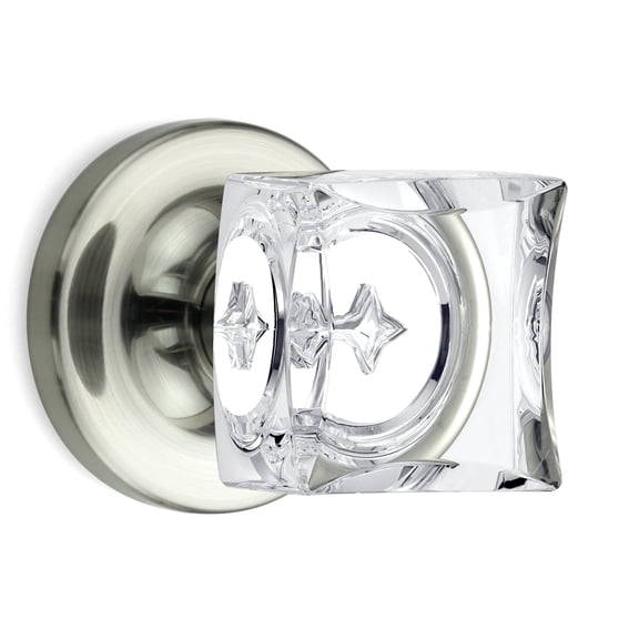 Privacy Square Crystal Door Knobs Satin Nickel Round Rosette