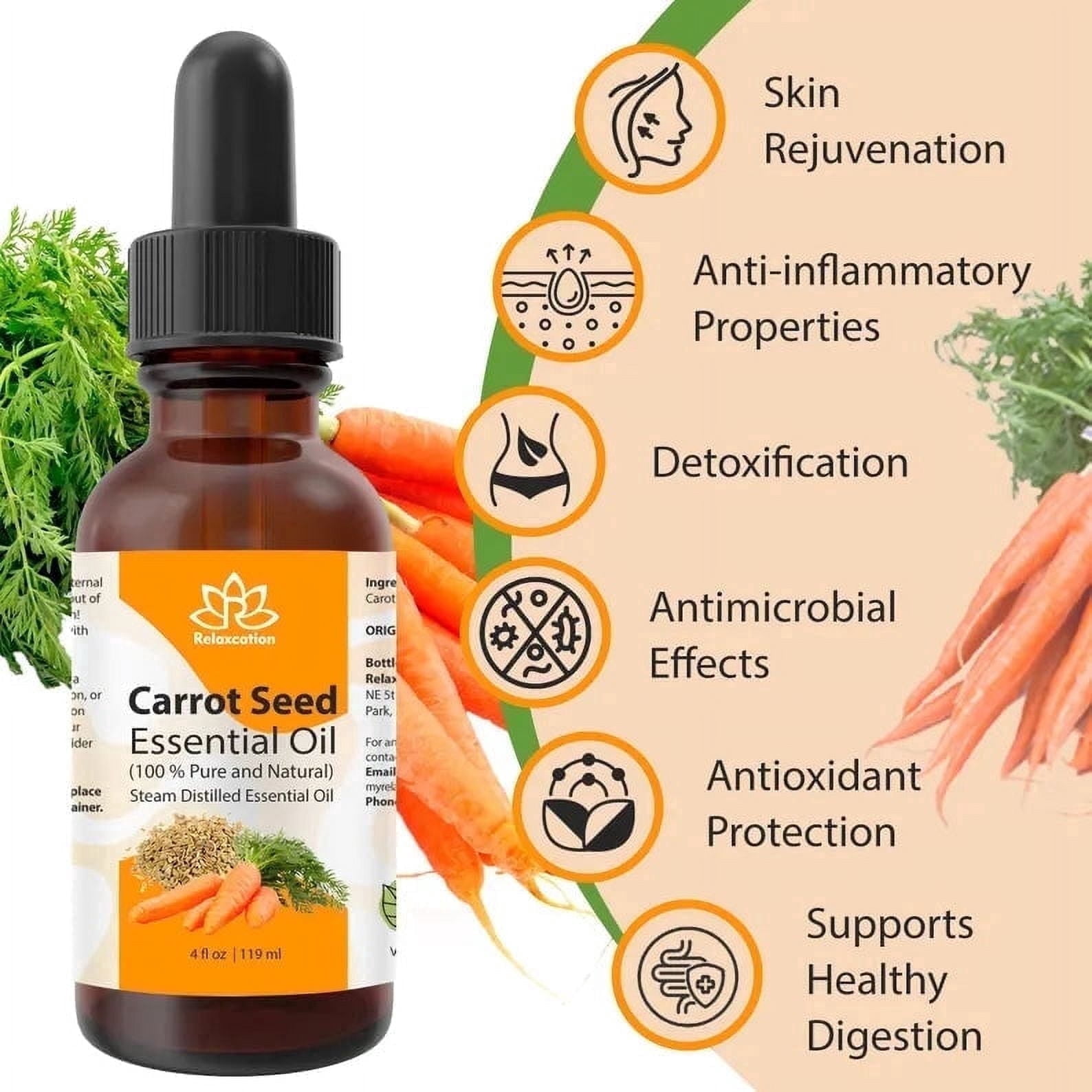 Carrot Seed Essential Oil (Daucus Carota) – 100% Pure Steam Distilled Aromatherapy Oil by Relaxcation | 0.5–4 fl oz