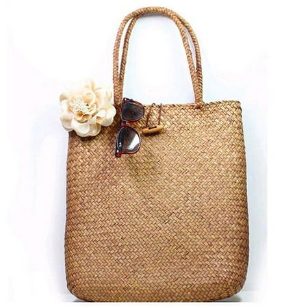 Handmade Basket Purse Fashion Womens Summer Handmade Straw Large Tote Bag Crossbody Beach Shoulder Basket Bag Handbag ()