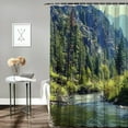 thumbnail image 2 of Chilfamy  Landscape Shower Curtain, Scenic Mountain with Pine Trees and Flowing River Colorful Foliage Daytime Nature, Cloth Fabric Bathroom Decor Set with Hooks, Blue Night White, 2 of 7