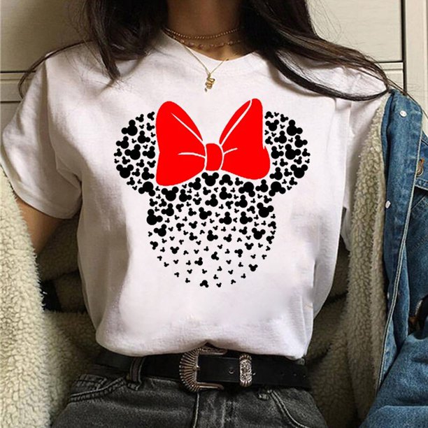 Gold Micky head women's casual top Mickey Mouse print women's fashion top Disney cartoon women's T-shirt Women's short sleeveL Gao Jinjia LED