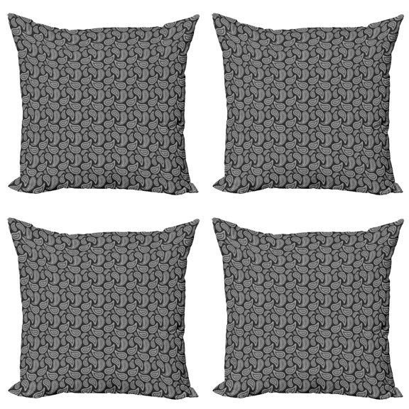Ambesonne Ethnic Throw Pillow Cover 4 Pack, Eastern Oriental Paisley, 16", Charcoal Grey White