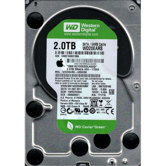 WD20EARS-42S0XB0 DCM: HBRCHV2AA MAC 655-1700A Western Digital 2TB