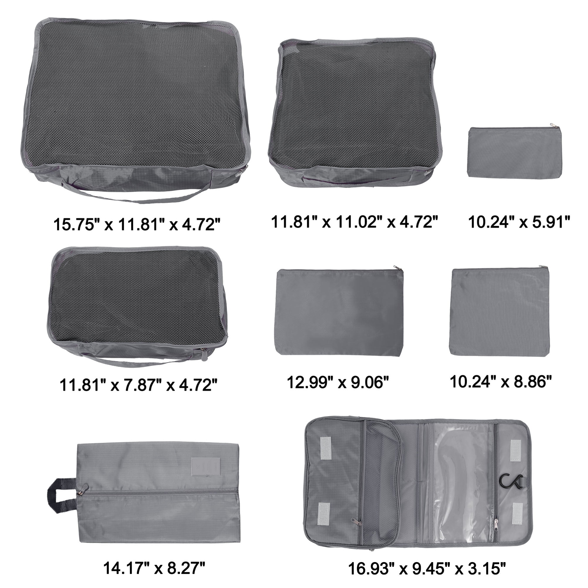 Unique Bargains 8 Pcs Zipper Design Packing Cube Set for Luggage Gray