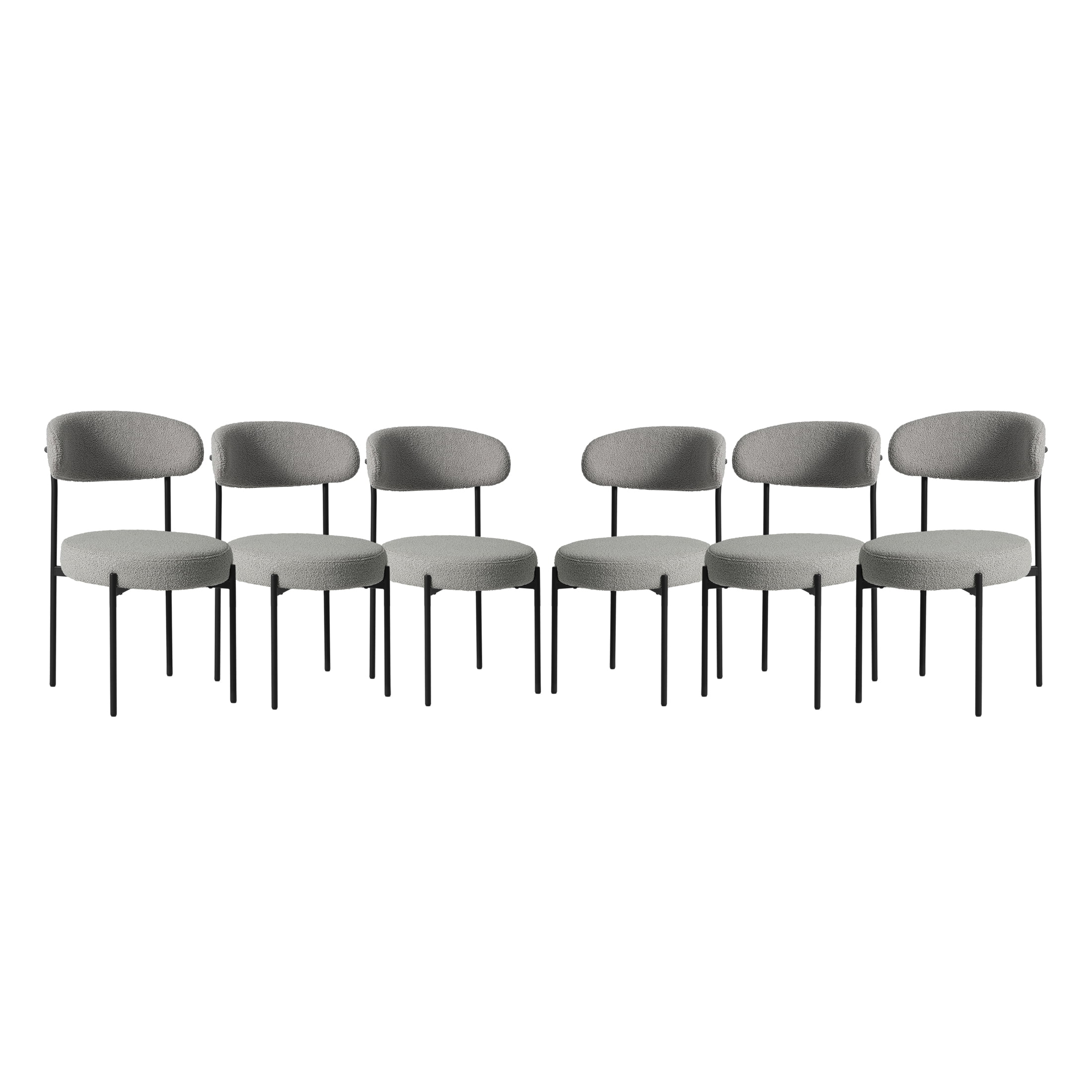 WestinTrends Alexandria Mid-Century Modern Upholstered Sherpa Round Dining Chairs (Set of 6), Light Gray