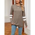 thumbnail image 5 of SHIBEVER Women Sweatshirt Tops Casual Loose V Neck T Shirt Long Sleeve Fall Top Striped Tees Fashion Clothes Khaki M, 5 of 6