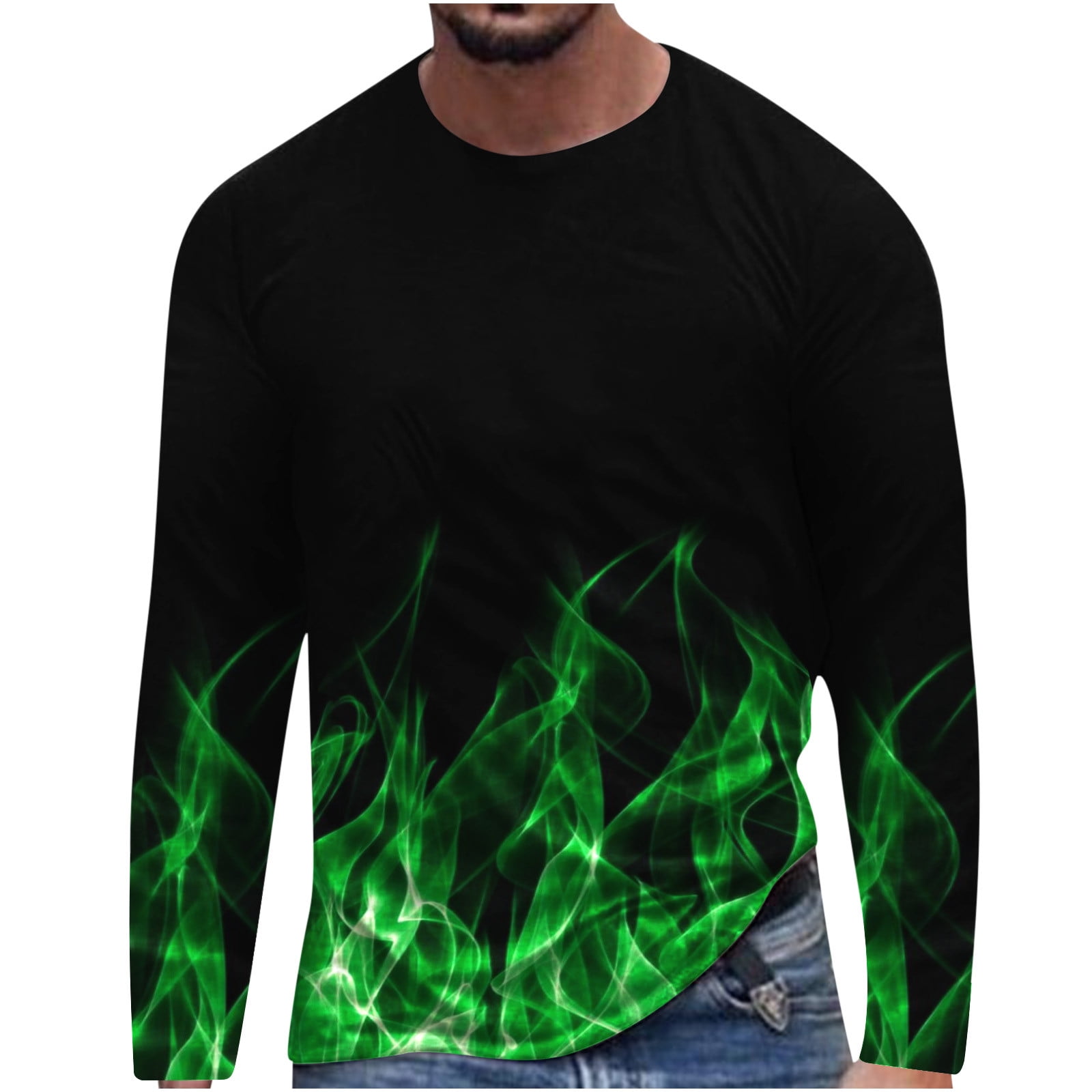 ZCFZJW Fire Flame Graphic T-Shirts for Men Long Sleeve Casual Round ...