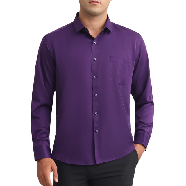 CAMISAS DE VESTIR MASCULINAS INSPIRE CHIC Sólidas de Manga Larga Ajuste Regular Formales Camisas de Negocios con Cuello Abotonado XL Púrpura