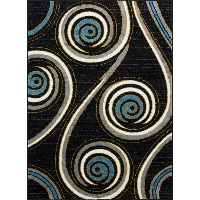 Swirls Pattern Peacock Design Area Rug Black/Blue – Handcraft Rugs