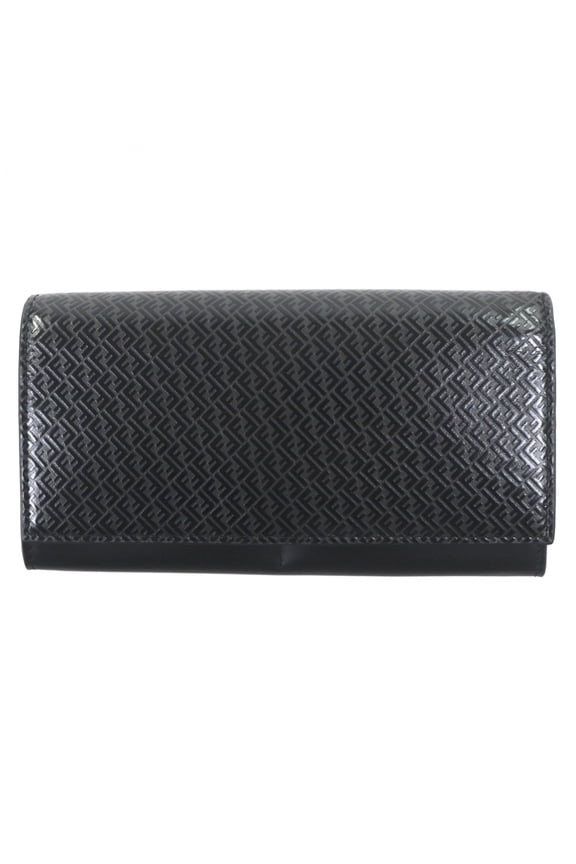 Pre-Owned FENDI 7M0264 Leather Micro Zucca Long Wallet, Bi-fold, Black, with Box, Made in...