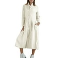 thumbnail image 2 of Hueook Cocktail Dresses for Women Flapper Dresses Fashion Women's Casual Solid Color Long Sleeve Turndown Collar Dress White 2X, 2 of 9