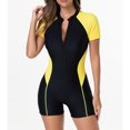 thumbnail image 5 of Swimsuits for Women One-Piece Athletic Color Blocked Wetsuits,Short Sleeve Rash Guard Full Zipper Boyleg Bathing Suits for Water Sports, 5 of 9