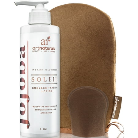 Bronze Tanning Lotion - Art Naturals Organic Self Tanner Sunless Tanning Lotion Set w/ Mitt 8oz- Creates a Buildable Bronze & Golden Tan w/ Each Application - Instant Tint for All Skin Types, Light, Fair, Medium & Sensitive