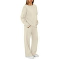 thumbnail image 4 of Kixjoy Beige Sweat Suits for Womens 2 Piece Plus Size Wide Leg Pant 2 Piece Long Sleeve Athletic Casual Sweatsuit Basic Warm Winter Womens Clothing, Beige S, 4 of 6