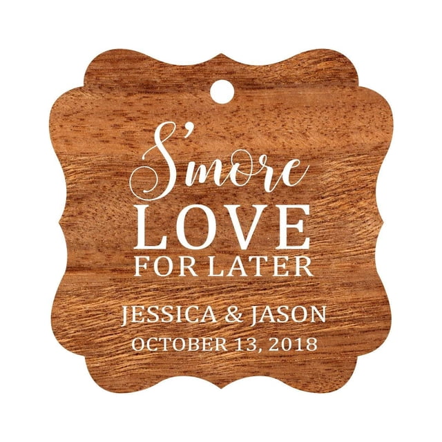 Darling Souvenir S'More Love For Later Tag Custom Favor Fancy Hang Tags -Rustic Wood-100 Tags