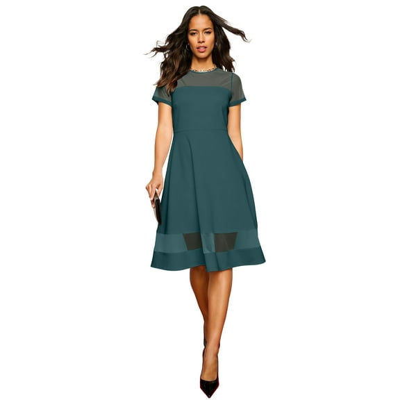 Roaman's Women's Plus Size Scuba Illusion Yoke Dress