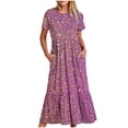 thumbnail image 1 of Diufon Robes d'Été pour Femmes Col Rond Manches Courtes Robe Maxi Imprimée Tendance avec Poches, 1 of 5