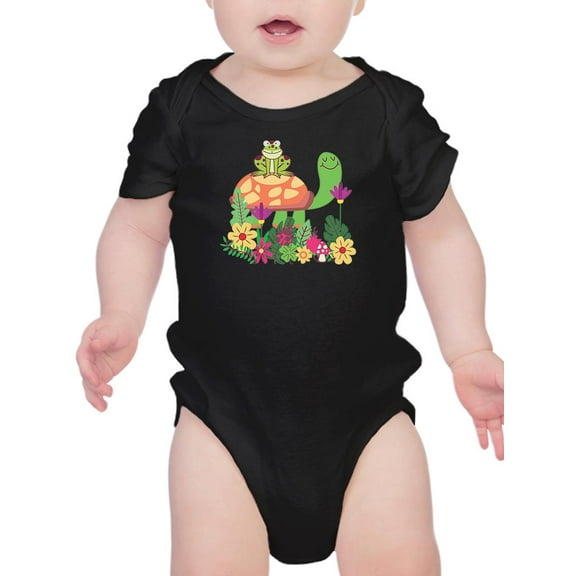Frog On Turtle Flowers Art Bodysuit Infant -Image by Shutterstock, Newborn