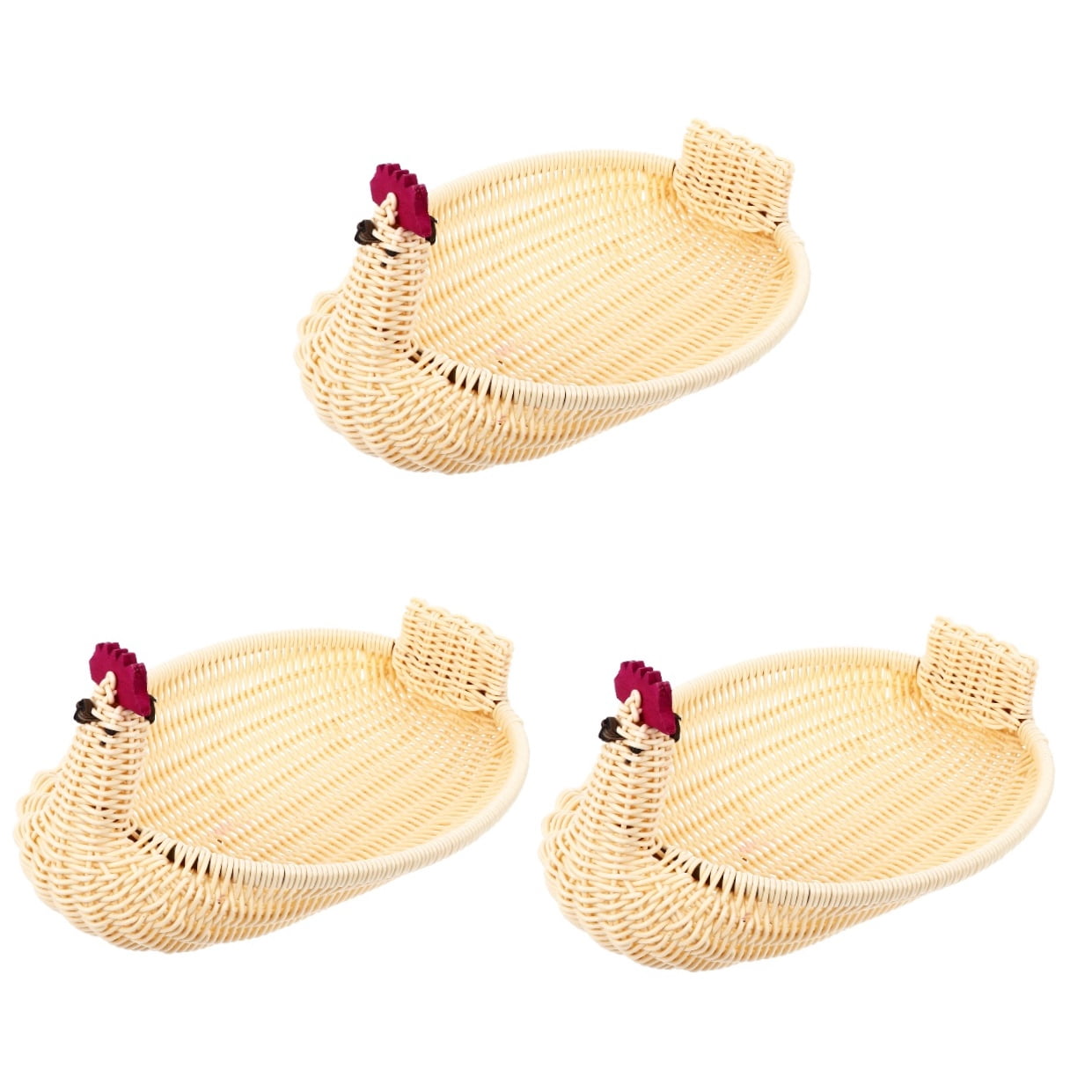 BEADCEST Beige Rattan Storage Baskets for Fruits and Candies with Animal Modeling 3Pcs