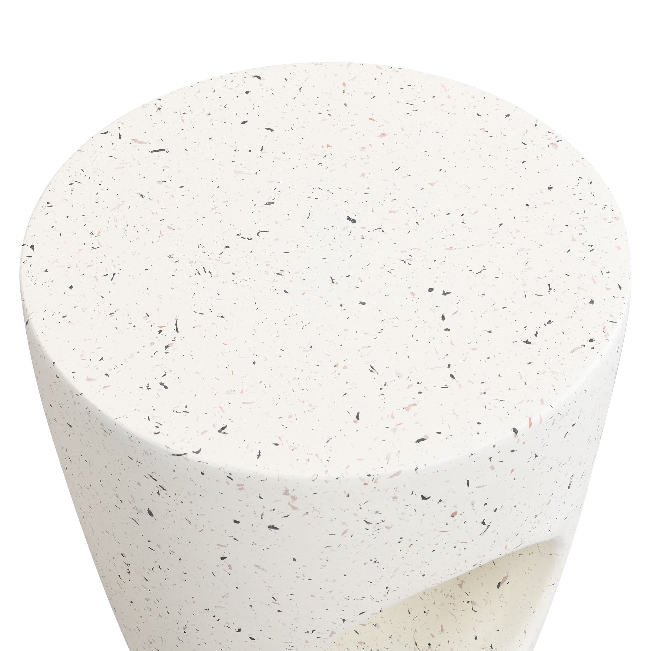 Modern Round Drum Outdoor Concrete Side Table, Beige