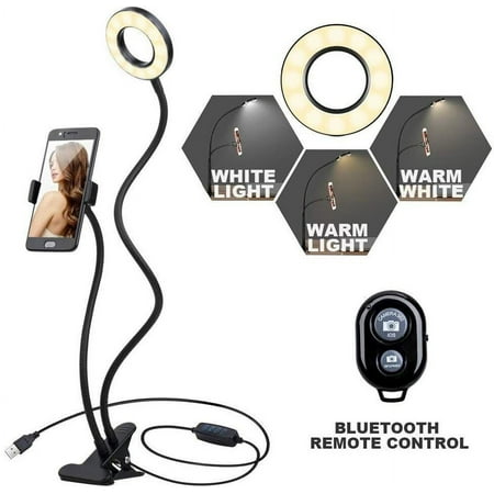 3.5 LED Selfie Ring Light 3-Light Mode Flexible Phone Holder Stand Dimmable Ringlight for Beauty Makeup Live Streaming YouTube Video Photography Shooting